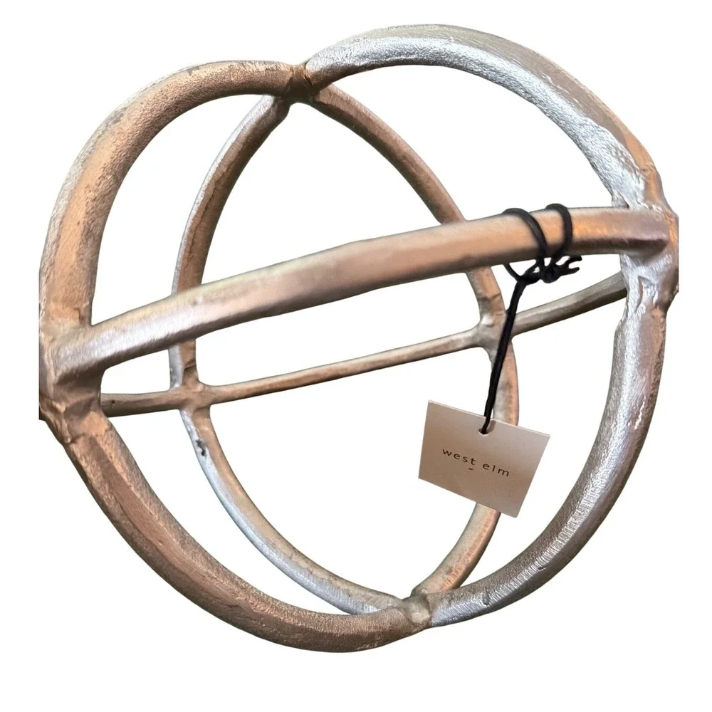 West Elm Metal Sphere Home Decor OS Silver Excellent Geometric Armillary Orb